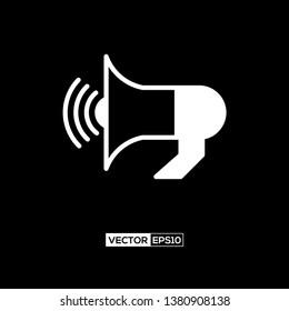 Icon loudspeaker or megaphone graphic design. Stock vector illustration flat design style isolated on black background