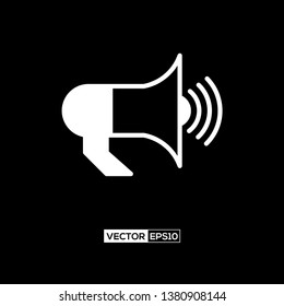 Icon loudspeaker or megaphone graphic design. Stock vector illustration flat design style isolated on black background