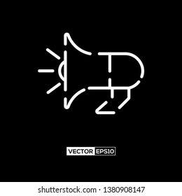 Icon loudspeaker or megaphone graphic design. Stock vector illustration flat design style isolated on black background