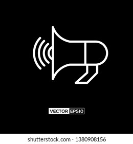 Icon loudspeaker or megaphone graphic design. Stock vector illustration flat design style isolated on black background