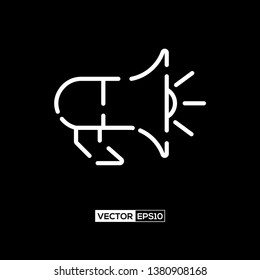 Icon loudspeaker or megaphone graphic design. Stock vector illustration flat design style isolated on black background
