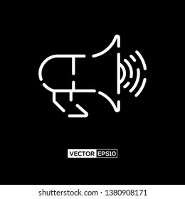 Icon loudspeaker or megaphone graphic design. Stock vector illustration flat design style isolated on black background