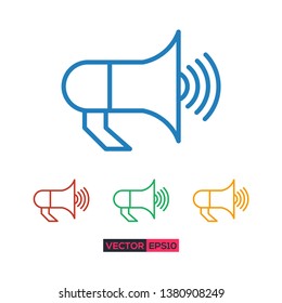 Icon loudspeaker or megaphone graphic design. Stock vector illustration colorful flat design style isolated on white background