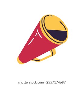 Icon of loudspeaker. Red megaphone for public speech, performance. Bullhorn to announce marketing promotion, advertisement. Loud speaker, alarm equipment. Flat isolated vector illustration on white