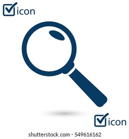 Icon of loupe. Search button. Magnifying glass. Flat design style. 