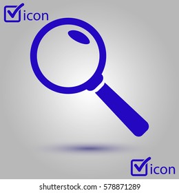 Icon of loupe. Search button. Magnifying glass. Flat design style. 