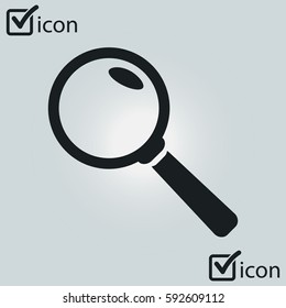 Icon of loupe. Search button. Magnifying glass. Flat design style. 