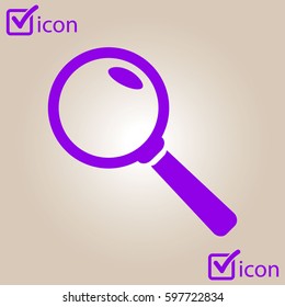 Icon of loupe. Search button. Magnifying glass. Flat design style. 