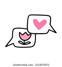 An icon of love dialog with two messages. 