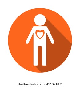 Icon: love, health and assistance. The icon of the man with the heart of flat design. Vector icon love. Love icon flat design