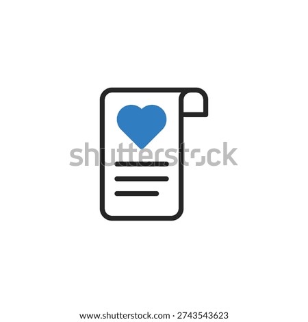 Icon of a love letter or document with a heart symbol. Represents romance, affection, or heartfelt message.