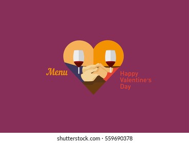 Icon lovers holding hands and drinking wine