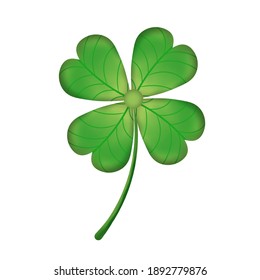 Icon lucky clover leaf,  four isolated on white background,  for St. Patrick's day. Vector illustration