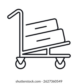 Ícone de um carrinho de bagagem com sacos carregados. Ideal para viagens, manuseio de bagagem e aplicações relacionadas ao transporte.