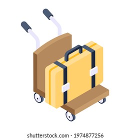 An Icon Of Luggage Trolley, Modern Isometric Vector 