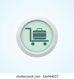Icon of luggage trolley on Button. Eps-10.