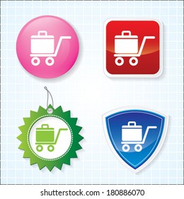Icon of luggage trolley on four different buttons. eps-10.