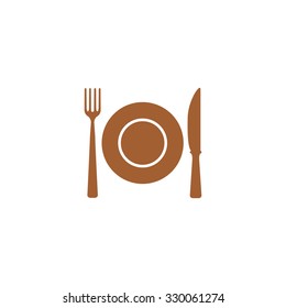Icon lunch, which consists of a plate, knife and fork.
