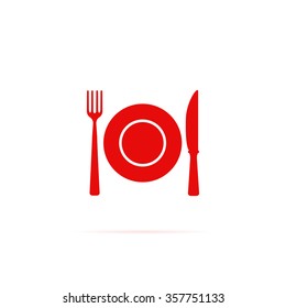Icon lunch, which consists of a plate, knife and fork.