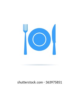 Icon lunch, which consists of a plate, knife and fork.