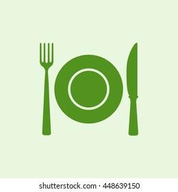 Icon lunch, which consists of a plate, knife and fork.