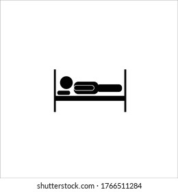 Icon Of A Lying Man Silhouette. Sick Patient. Hospital Bed. Vector Solid Icons