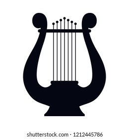 Icon lyre, a stringed musical instrument. Vector illustration. Black silhouette on white background.