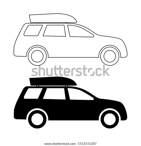 icon machine.\
passenger car with body type wagon with roof rack. vector\
illustration. black and white\
symbol.