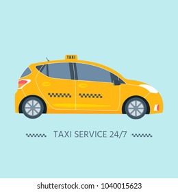 Icon with machine yellow cab. Public taxi service concept. Isolated on the background. Flat vector illustration.