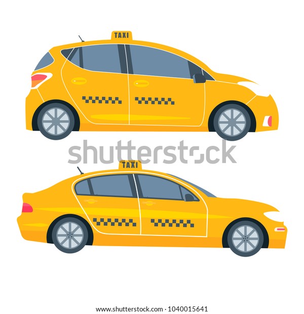 Icon with\
machine yellow cab. Public taxi service concept. Isolated on the\
background. Flat vector\
illustration.