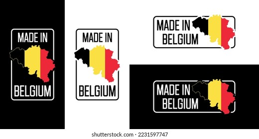 Icon Made in Belgium, Symbol mit belgischer Flagge, Vektorgrafik für verschiedene Hintergründe