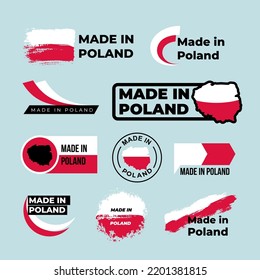 Icon Made in Poland, icon with Poland flag map, for different backgrounds. Vector illustration. Set of label, stickers, pointer, badge, symbol, page curl with Poland flag icon on design element.