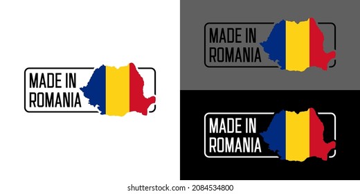 Symbol Made in Romania, Symbol mit rumänischer Flagge, Vektorgrafik für verschiedene Hintergründe