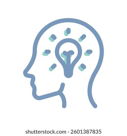 An icon made in a simplified style man head, light bulb