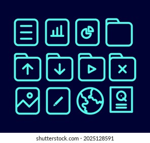 icon made using a light blue color in the dark, suitable for a UI design with a dark background, the icon arrangement consists of folder, file, browser, disk and other icons