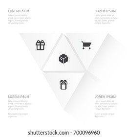 Icon Magazine Set Of Pushcart, Giftbox, Present And Other Vector Objects. Also Includes Pushcart, Cart, Gift Elements.