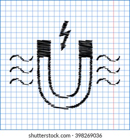 Icon of magnet with magnetic force indication