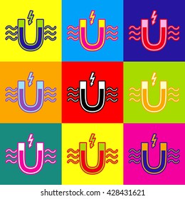 Icon of magnet with magnetic force indication