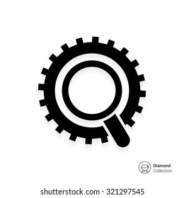 Icon of magnifier and gear wheel