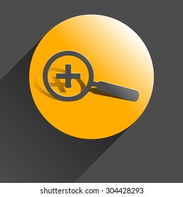 Icon magnifying glass, black vector illustration with shadow on gray background.