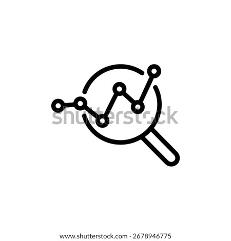icon of magnifying glass with graph isolated on white background for data analysis line icon vector illustration