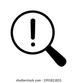 Icon magnifying glass with the image of an exclamation mark. Vector illustration. Flat style sign.