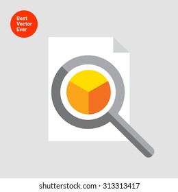Icon of magnifying glass on document with pie chart