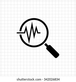 Icon of magnifying glass on electrocardiogram