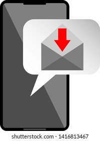 Icon or mail message reminder mailing on mobile phone.  Notification on smartphone for receive email. Vector graphic illustration.