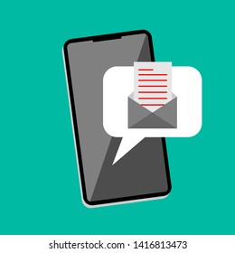 Icon or mail message reminder mailing on mobile phone.  Notification on smartphone for read email. Vector graphic illustration.