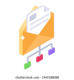 An icon of mail network, isometric design