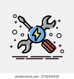 Manutenção de ícones. Elementos de veículos elétricos. Ícone no estilo MBE.