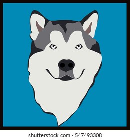 Icon with malamute dog. Vector illustration in flat style.