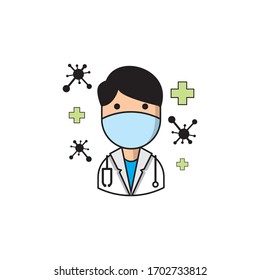 icon of male doctor fighting virus